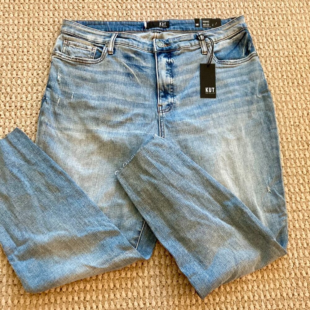Kut From The Cloth Womens Stretch Denim Jeans Distressed Pockets Size 14W Blue